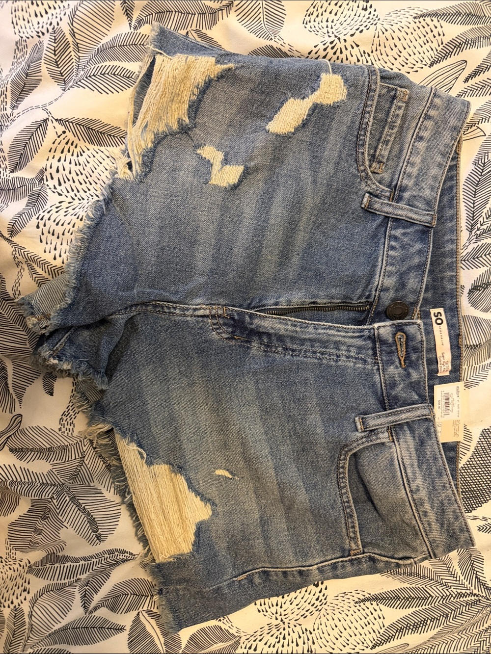 SO High-Rise Distressed Light Blue Denim Shorts